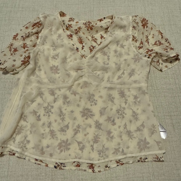 Madewell | Silk Floral Print Blouse - Cream Color | Size 14 - Picture 12 of 12